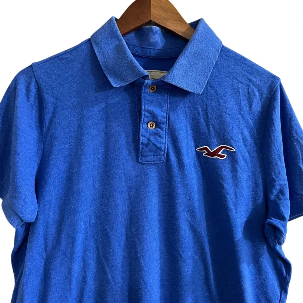 Hollister Mens Blue Short Sleeve Polo Shirt XL Embroidered Seagull Logo Cotton